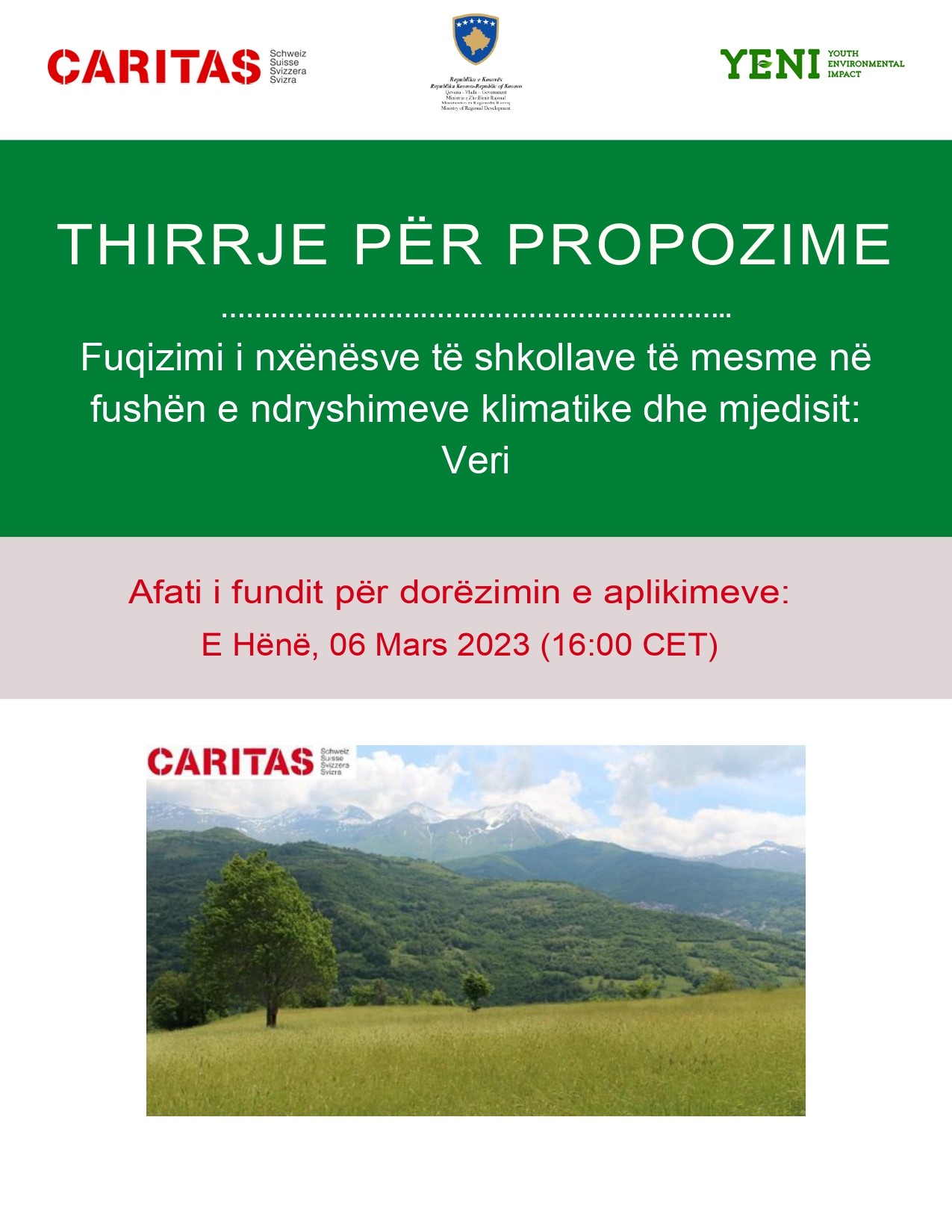THIRRJE PËR PROPOZIME: Fuqizimi i nxënësve të shkollave të mesme në fushën e ndryshimeve klimatike dhe mjedisit: Veri